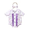 thumbnail image 1 of MEZZALL Girls Short Sleeve Floral Prints Romper Ruffles Bodysuits Clothes, Purple, 0-3 Months, 1 of 6