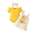 thumbnail image 1 of MEZZALL Girls Short Sleeve Romper Bodysuit Cartoon Animal Spaghetti Skirts Outfits, Yellow, 3-6 Months, 1 of 5