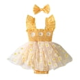 thumbnail image 1 of MEZZALL Girls Sleeveless Plaid Floral Romper Bodysuits Dress Sundress Headbands Set, Yellow, 3-6 Months, 1 of 6