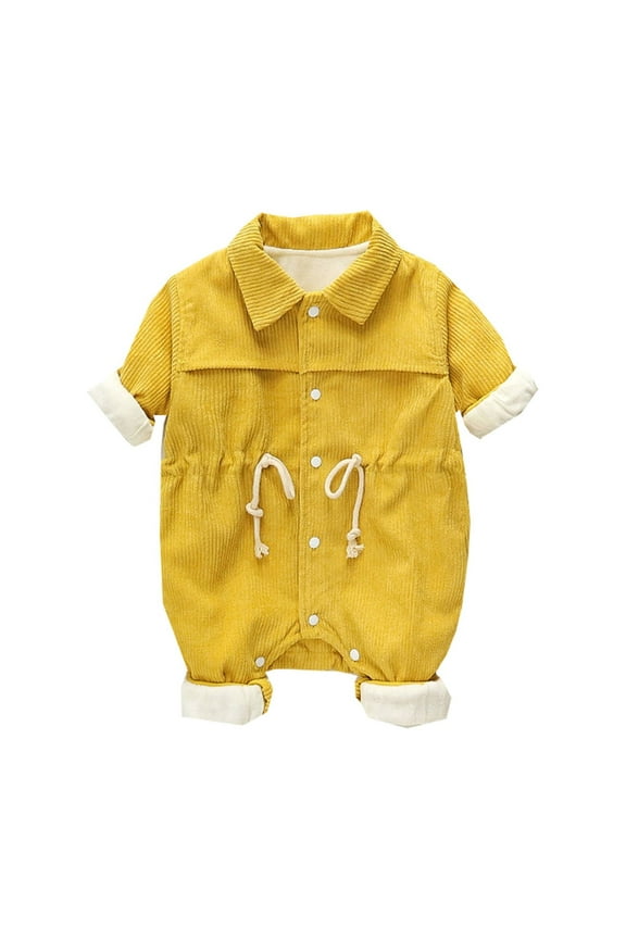 Baby Girls Boys Thick Warm Jumpsuit Draw String Solid Color Soft Dailywear, Yellow, 12-18 Months
