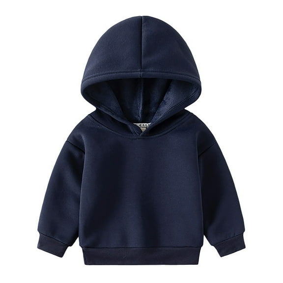 MEZZALL Boys Girls Long Sleeve Solid Color Hoodie Tops Fall Winter Clothes Stylish Dailywear, Navy, 12-18 Months