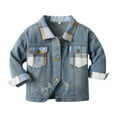 thumbnail image 1 of MEZZALL Boys Girls Windproof Plaid Patchwork Denim Coat Jacket Kids Warm Outerwear Jacket Cute Dailywear, Blue, 12-18 Months, 1 of 4