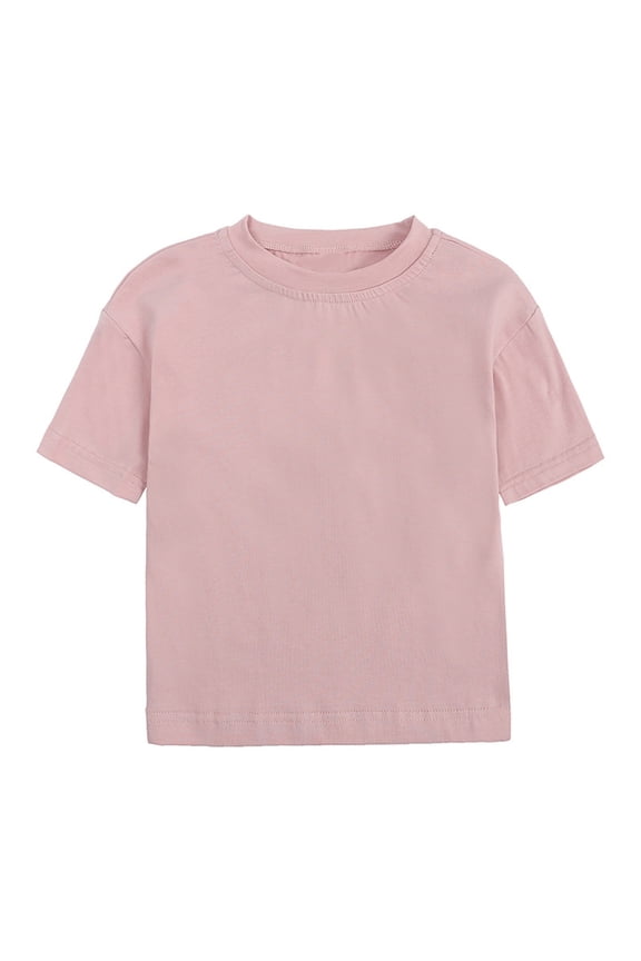 Kids Baby Boys Girls Solid Color Basic Short Sleeve O-Neck T-Shirt Tshirts Tops Tee Clothes For Children Classic Dailywear, Pink, 12-24 Months