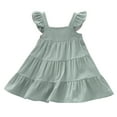 thumbnail image 1 of MEZZALL Kids Baby Girls Linen Vintage Dress Ruffle Retro Solid Color Girl Dresses Boho Sundress Princess Layered Dresses Cute Sundress, Green, 1-2 Years, 1 of 3