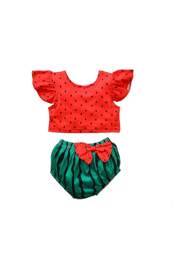 Infants Summer Girls Sleeveless Watermelon Fruit Prints Tops Shorts 2PCS Outfits Clothes Set For Baby Relaxed Fit Dailywear, Red, 12-18 Months