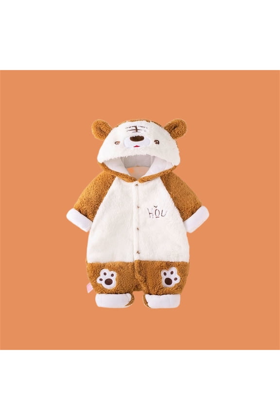 Jumpsuit Adorable Tiger Print Baby Boys Bodysuit Winter Warm Onesie Soft Thermal Romper Toddlers Adorable Long Sleeve O-Neck Spring Child One-Pieces