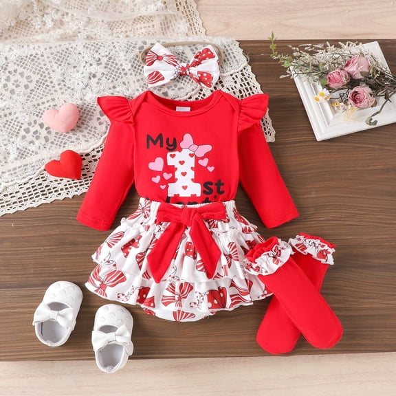 MEZZALL Jumpsuit Valentine's Day Baby Girl Onesie Long Sleeve Bodysuit Shorts And Socks Three Piece Cute Toddler Romper Playwear Trendy O-Neck Spring Child One-Pieces
