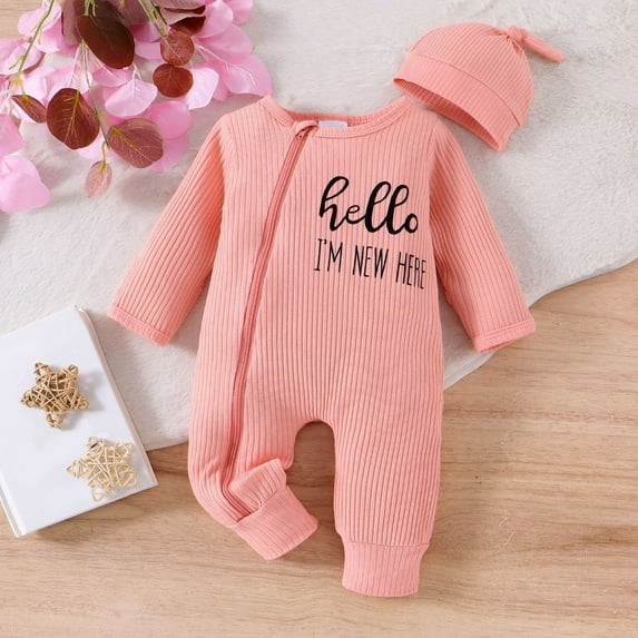 MEZZALL Jumpsuit Winter Baby Boy Bodysuit Long Sleeve Letter Print Onesie With Hat Cozy Romper Toddler Lovely O-Neck Spring Child One-Pieces