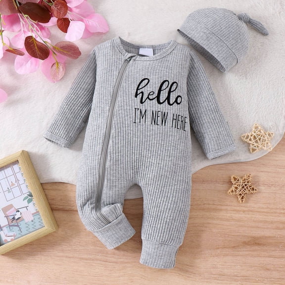 MEZZALL Jumpsuit Winter Baby Boy Bodysuit Long Sleeve Letter Print Onesie With Hat Cozy Romper Toddler Trendy O-Neck Spring Child One-Pieces