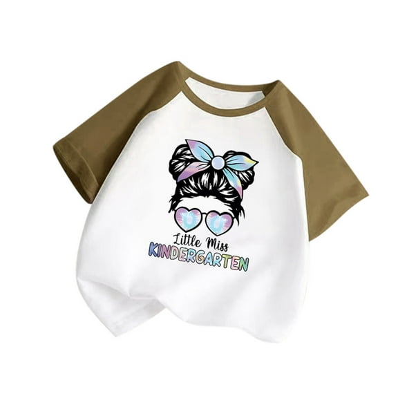 MEZZALL Kid Baby Girls Cute Round Neck Short Sleeve Print Raglan Sleeve Tee Summer Casual T-Shirt Tshirts Tops, Army Green, 13-14 Years