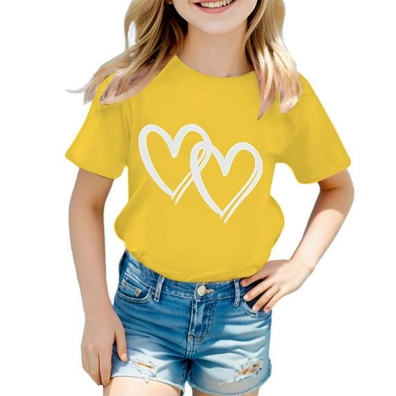 MEZZALL Kid Girls Cute Graphic Round Neck Short Sleeve Tee Summer Casual T Shirt Solid Color Classic Child T-Shirts