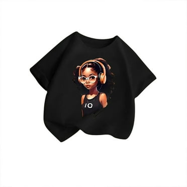 MEZZALL Kid Girls Cute Graphic T-Shirt Round Neck Short Sleeve Tee Summer Casual Tshirts Tops, Black, 3-4 Years