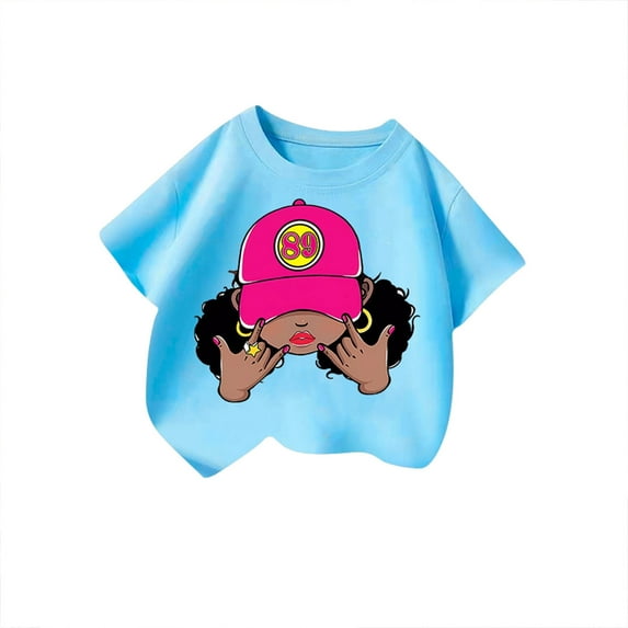 MEZZALL Kid Girls Cute Graphic T-Shirt Round Neck Short Sleeve Tee Summer Casual Tshirts Tops, Blue, 11-12 Years