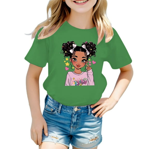 MEZZALL Kid Girls Cute Graphic T-Shirt Round Neck Short Sleeve Tee Summer Casual Tshirts Tops, Green, 9-10 Years