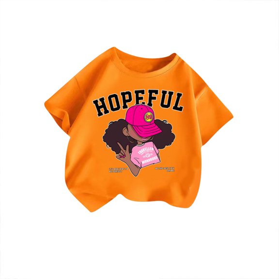 MEZZALL Kid Girls Cute Graphic T-Shirt Round Neck Short Sleeve Tee Summer Casual Tshirts Tops, Orange, 7-8 Years