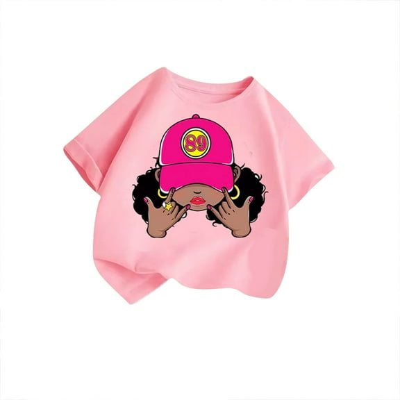 MEZZALL Kid Girls Cute Graphic T-Shirt Round Neck Short Sleeve Tee Summer Casual Tshirts Tops, Pink, 7-8 Years