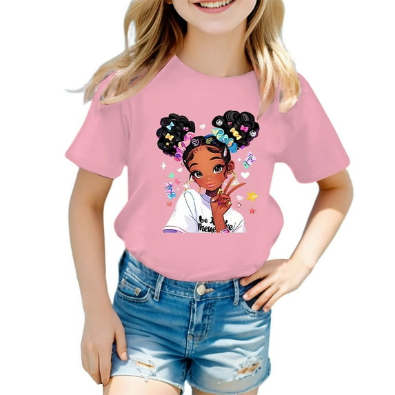 MEZZALL Kid Girls Cute Graphic T-Shirt Round Neck Short Sleeve Tee Summer Casual Tshirts Tops, Pink, 9-10 Years