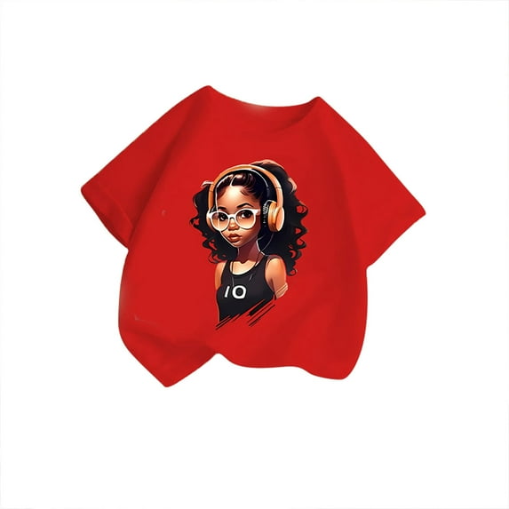 MEZZALL Kid Girls Cute Graphic T-Shirt Round Neck Short Sleeve Tee Summer Casual Tshirts Tops, Red, 13-14 Years