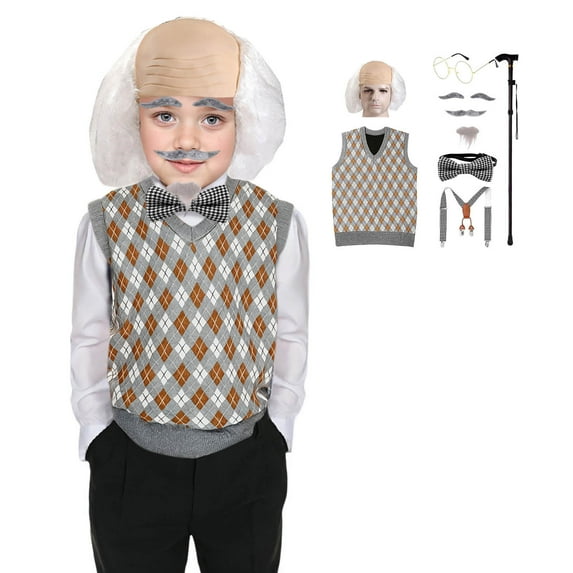 MEZZALL Kids 100 Days Of School Grandpa Set Grandpa Birthday Children Old Fancy Dress Outfit Boys Girls For Carnival Party Relaxed Fit Baby Toddler Sundress