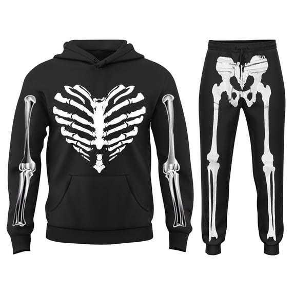 MEZZALL Kids 3D Skeleton Print 2 Piece Tracksuit Set, Long Sleeve Graphic Hooded Pullover Sweatshirt & Jogger Pants Matching Outfit, Soft Halloween Outfit for Boys Comfort Clothes Sets