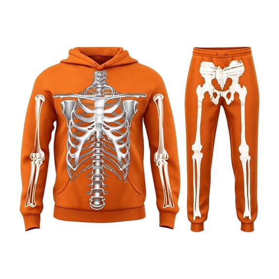 MEZZALL Kids 3D Skeleton Print 2 Piece Tracksuit Set, Long Sleeve Graphic Hooded Pullover Sweatshirt & Jogger Pants Matching Outfit, Soft Halloween Outfit for Boys Girls Relaxed Fit Clothes Sets