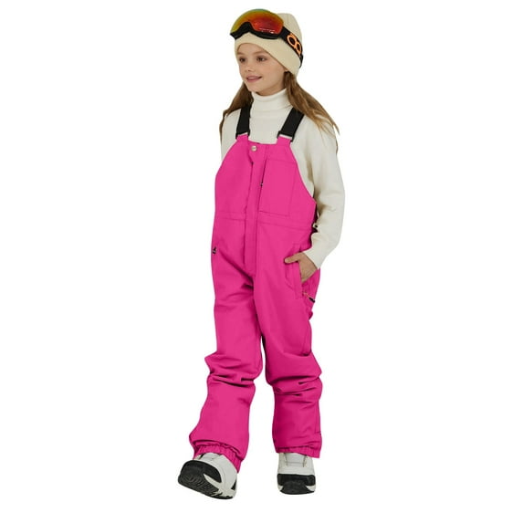 MEZZALL Kids Adjustable Insulated Bib Overalls With Knee For Skiing Winter Outdoor Play Breathable Toddler Solid Color Trousers Athletic Simple Slacks