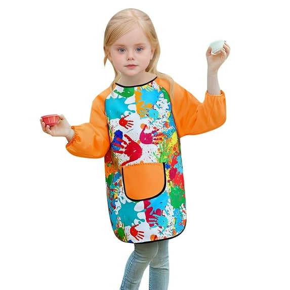 MEZZALL Kids Art Smock With Long Sleeves Painting Apron For Children Boys Girls Craft Protective Wear With Pocket For Toddler Age 3-12 Years Solid Color Fashionable Clothes