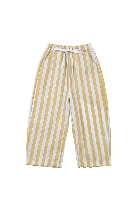 Kids Baby Girl Minimalist Striped Pants Daily Elastic Waist Pants Trousers Cozy Toddler Wear