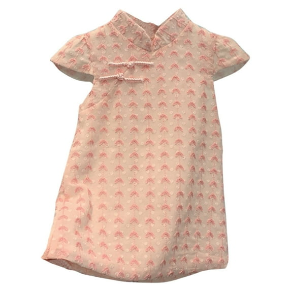 MEZZALL Kids Baby Girls Summer Casual Short Sleeves Cheongsam Party Princess Dress Clothes Wind Dresses Breathable Toddler Sundress, Pink, 3-4 Years