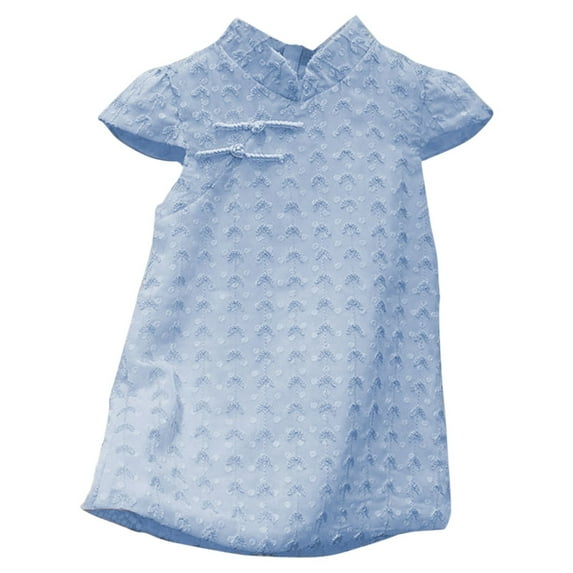 MEZZALL Kids Baby Girls Summer Casual Short Sleeves Cheongsam Party Princess Dress Clothes Wind Dresses Cozy Sundress, Blue, 12-18 Months