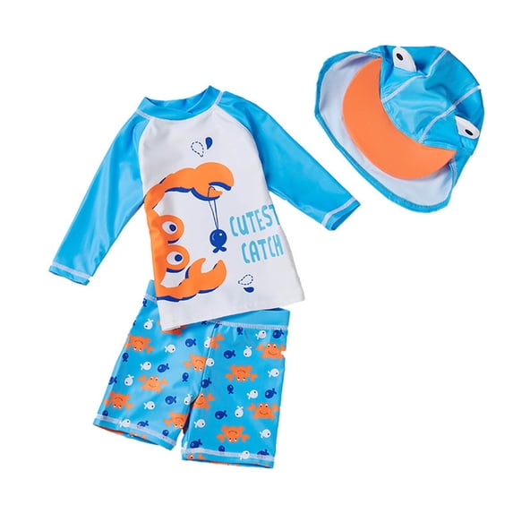 MEZZALL Kids Baby Toddler Boys Two Pieces Swimsuit Crab Bathing Suit Rash Guards+Hat Sets Boho Summer Resort Beach Swimwear Hawaiian Swimming Surfing