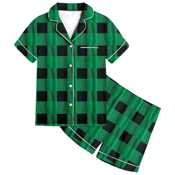 MEZZALL Kids Boys And Girls Pattern Printed Short Sleeve Lapel Button Down Tops & Shorts Sleepwear Night Comfort Pajamas Sets