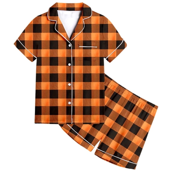 MEZZALL Kids Boys And Girls Pattern Printed Short Sleeve Lapel Button Down Tops & Shorts Sleepwear Night Comfort Pajamas Sets