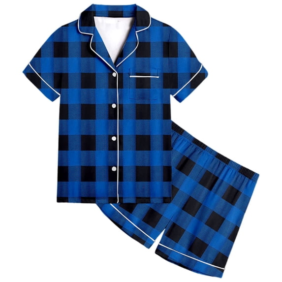 MEZZALL Kids Boys And Girls Pattern Printed Short Sleeve Lapel Button Down Tops & Shorts Sleepwear Night Stylish Pajamas Sets