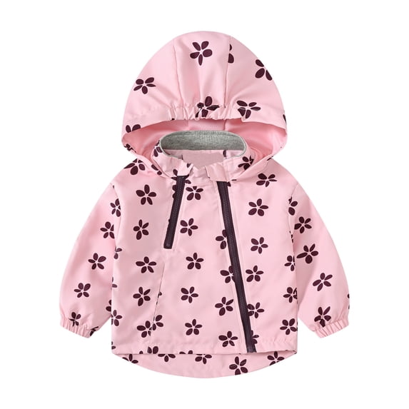 MEZZALL Kids Boys Girls Coat Hooded Prints Jacket Toddler Windproof Zipper Outwear, Light Pink, 5-6 Years