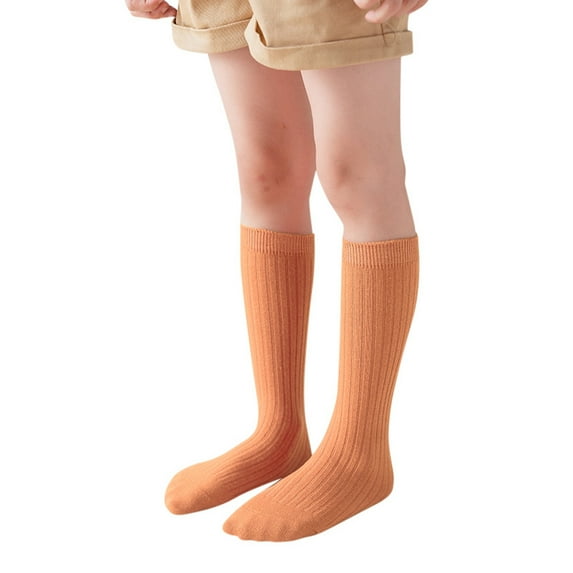 MEZZALL Kids Boys Girls Cotton Socks UniSolid Color Socks Casual Crew Socks Toddler Dress Sock Lovely Sundress, Orange, 1-12 Years