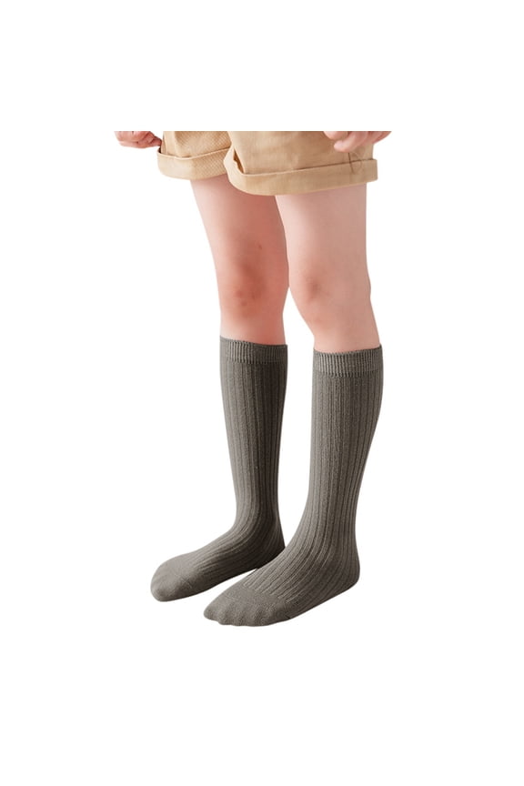 Kids Boys Girls Cotton Socks Unisex Solid Color Socks Casual Crew Socks Toddler Dress Sock Trendy Sundress, Dark Gray, 1-12 Years