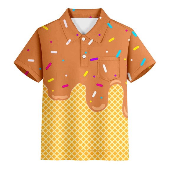 MEZZALL Kids Boys Girls Polo Shirts Ice Cream Print Teen Holiday T Shirt Short Sleeve Summer Casual Tops With Pocket Cozy