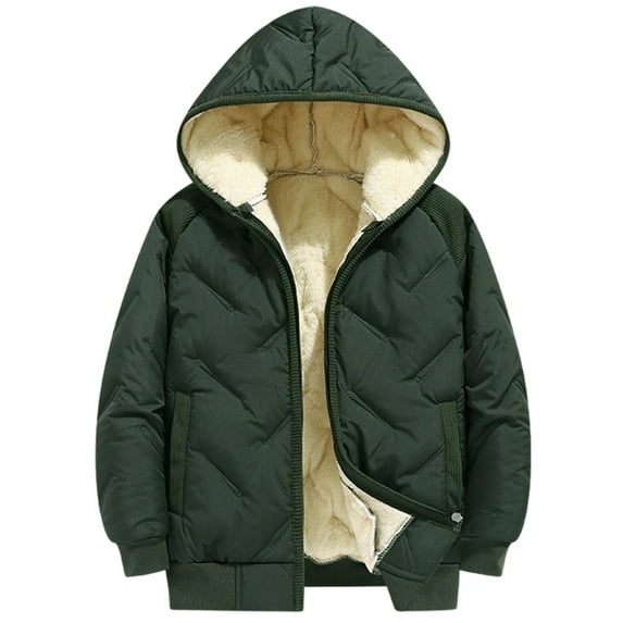 MEZZALL Kids Boys Winter Plush Hooded Jacket Thickened Warm Coat Children Youth Cold Weather Outdoor Windproof With Embossed Design Long Sleeve Outerwear Solid Color Coats Versatile Streetwear