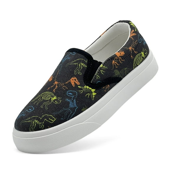 MEZZALL Kids Canvas Sneakers Sports Shoes Boys Girls Toddler On Casual Shoes With Dinosaur Print Comfortable Lightweight Breathable Daily Walking Play School Footwear Fashionable / 10-10.5 Years