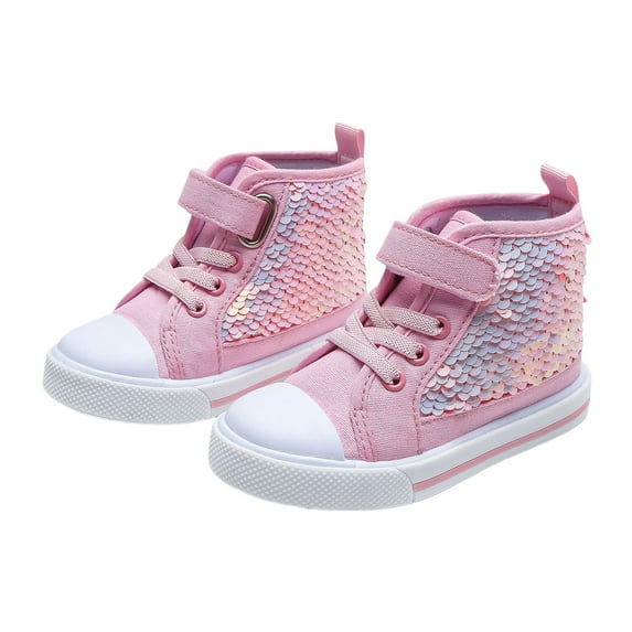 MEZZALL Kids Children Fashion Spring Autumn High Tops Trend Sequin Princess Shoes Girls Buckle Casual Board Shoes Cozy Baby Toddler Dailywear