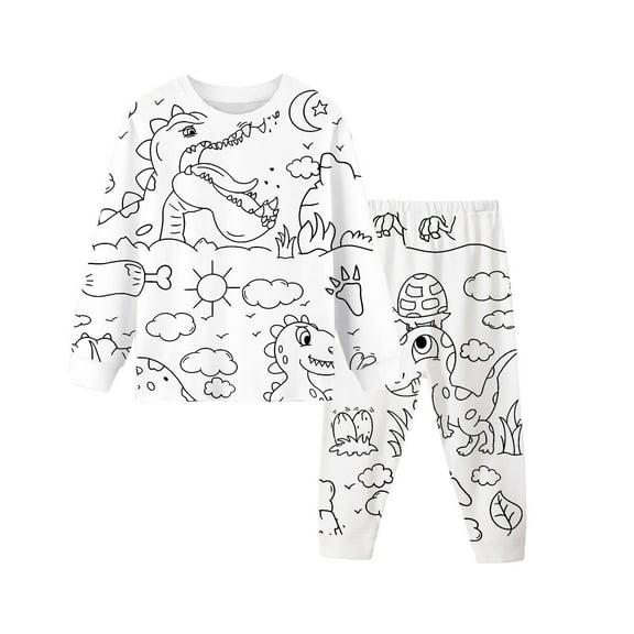 MEZZALL Kids Coloring Pajamas Soft 2-Piece Cartoon Unisex PJs Sets Long Sleeve O-Neck Tshirts Tops Pants Sleepwear