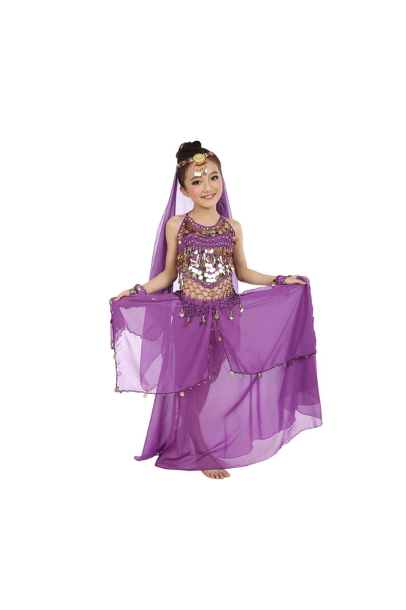 Kids Dance Girls Belly Dancing Performance Outfit With Long Skirt And Stylish Children Fashion Clothes Sets
