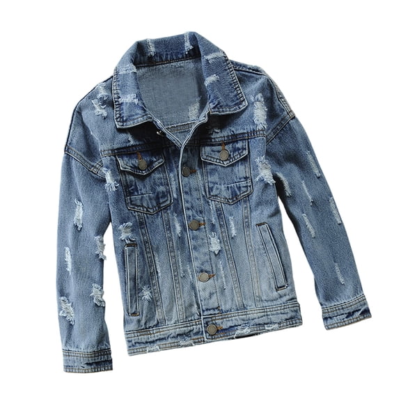 MEZZALL Kids Distressed Denim Jacket Boys Autumn Fashion Casual Outerwear With Classic Western Style Leisure Long Sleeve Tops Coats