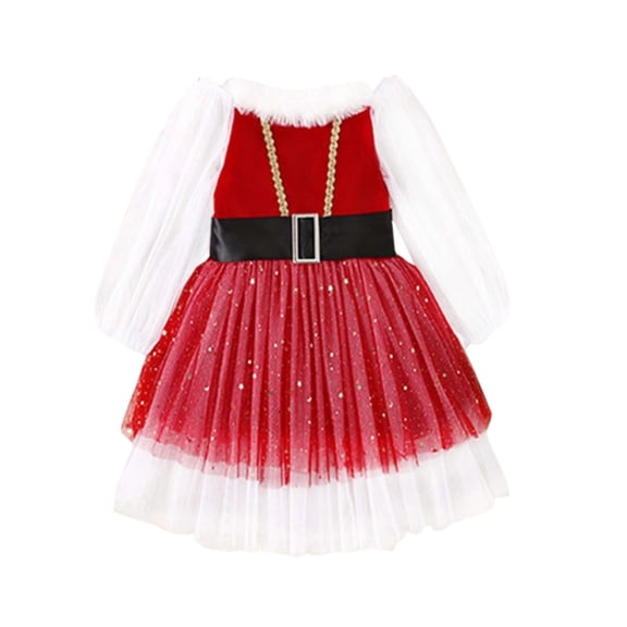 MEZZALL Kids Dresses Elegant Girls Holiday Party Dress With Velvet Pageant Performance Celebration Outfit Holiday Christmas O-Neck Sundress