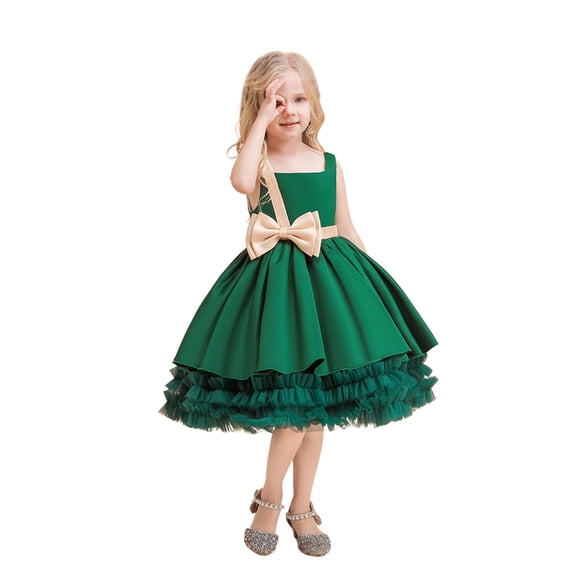 MEZZALL Kids Dresses Elegant Girls Party Dress Sleeveless Tutu Gown Celebration Satin Delicate Lace Embellishments Cute Christmas Square Collar Sundress