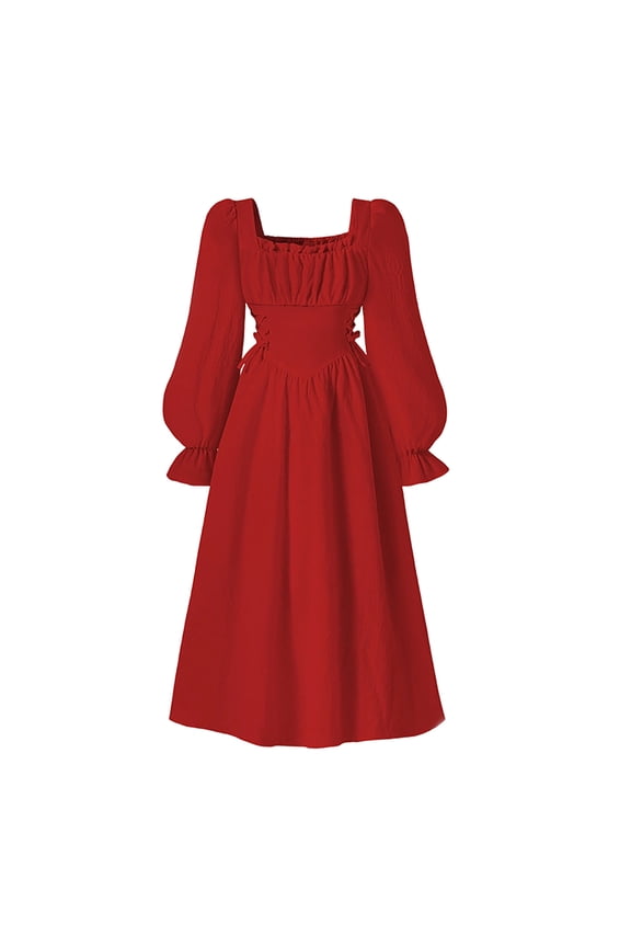 Kids Dresses French Square Neck Girls Party Dress With Puff Sleeves Elegant Waist Defining Flared Gown For Autumn Formal Occasions And Special Events Soft Christmas Sundress