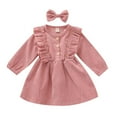 thumbnail image 1 of MEZZALL Kids Dresses Long Sleeve Corduroy Pinafore Dress And Headband For Baby Toddler Girls Ruffled Outfit With Snap Buttons Party Wear Soft Christmas O-Neck Sundress, 1 of 5