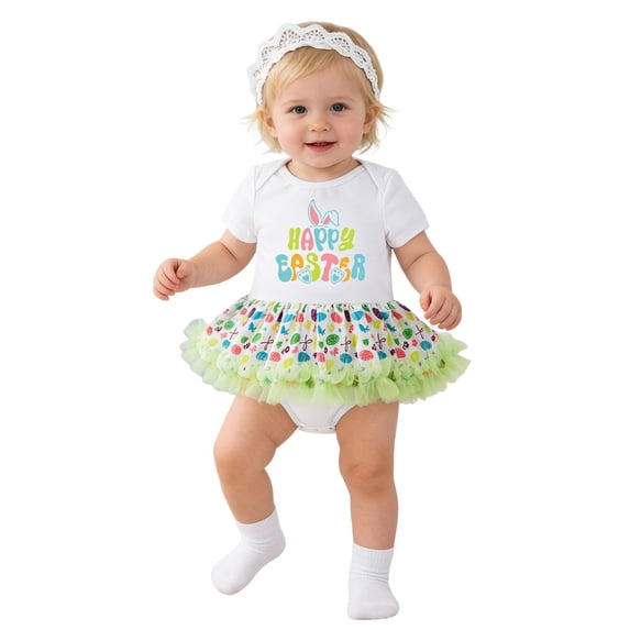 MEZZALL Kids Easter Bunny Egg Print Baby Girl Romper Dress With Bow Headband Outfit For Toddler Photo Lovely Children Fashion Clothes Sets