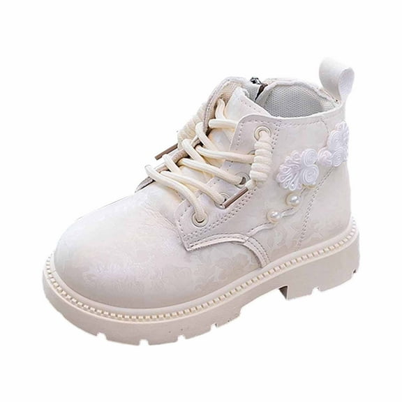 MEZZALL Kids Fashionable Girls Boots With Soft Sole Embroidered Style Children Ankle Boots Elegant English Style Leather Footwear Youngsters Trendy Outdoor Solid Color Shoes